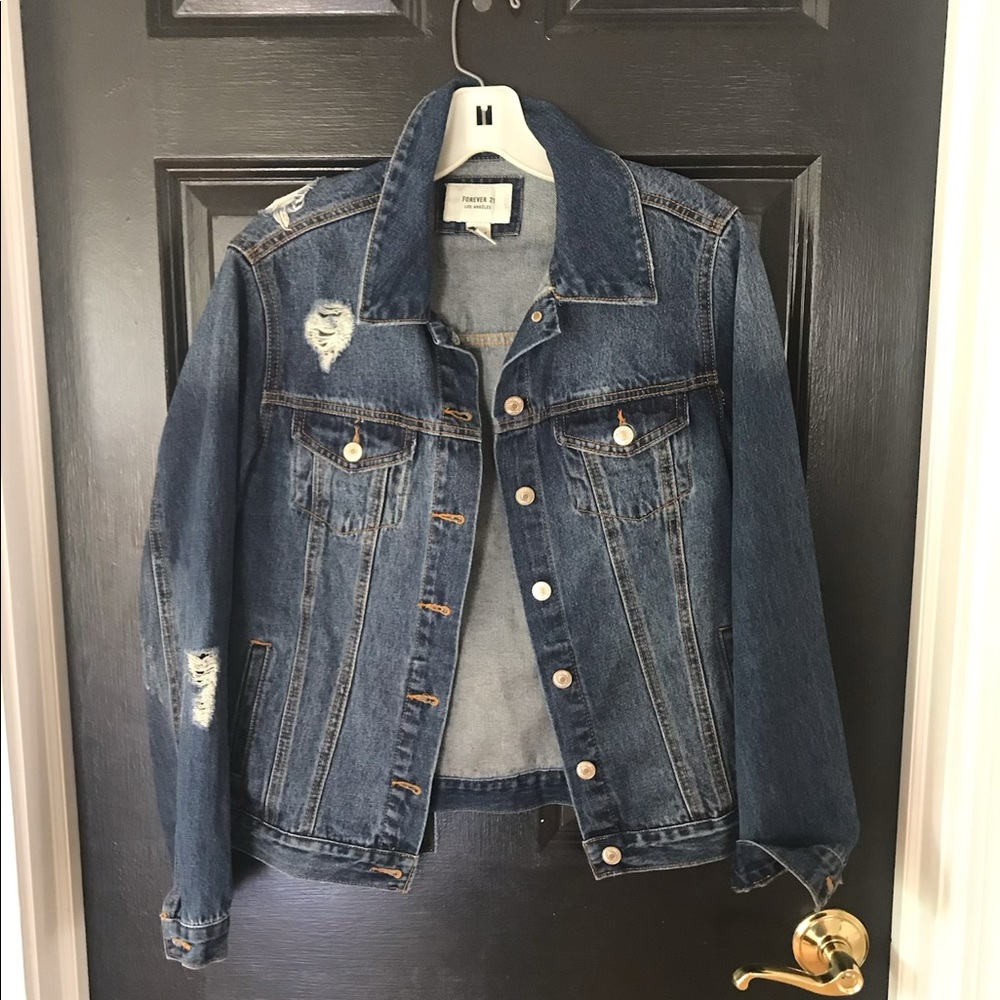 Forever 21 dark wash distressed denim jacket